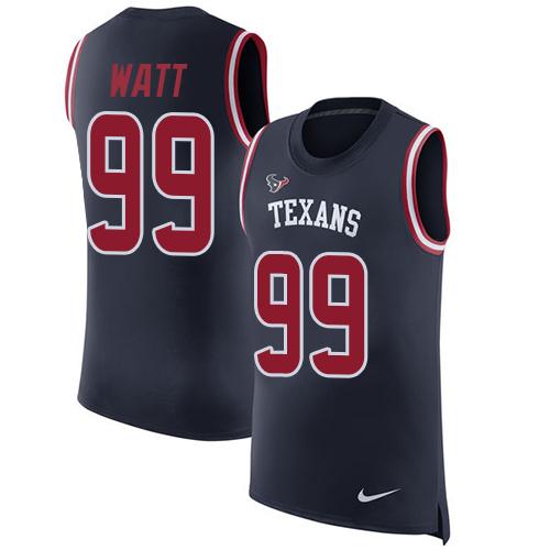Nike Texans #99 J.J. Watt Navy Blue Team Color Men's Stitched NFL Limited Rush Tank Top Jersey